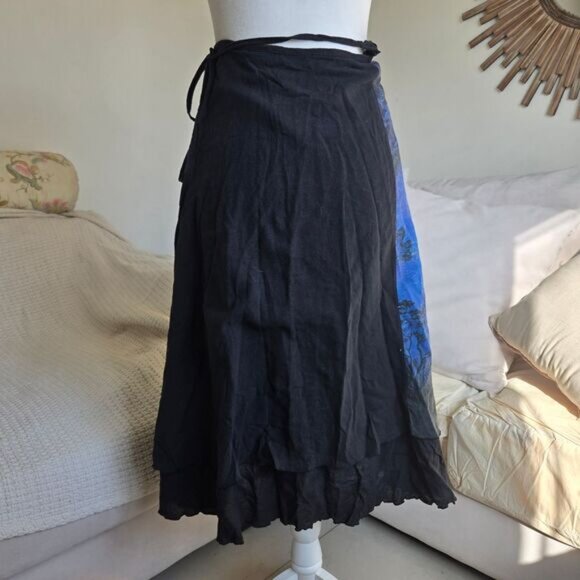 Vintage Crystal Tara Alex Gray Fairy Goth Black Midi Wrap Skirt Blue Moon Print - Picture 4 of 6